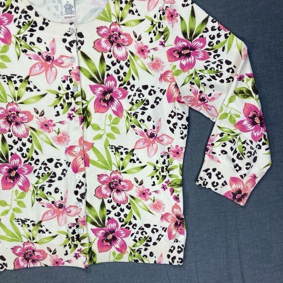 Harold’s Silk Sweater Womens Medium Cream Pink Floral Elegant Vintage Cardigan - Picture 4 of 16